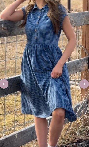Woman's Pastoral Button front Elegant Freedom Girls Pleat Plaid Dress Ladies Midi Dress