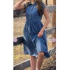 Woman's Pastoral Button front Elegant Freedom Girls Pleat Plaid Dress Ladies Midi Dress