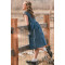 Woman's Pastoral Button front Elegant Freedom Girls Pleat Plaid Dress Ladies Midi Dress