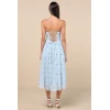 Elegant Bandeau Neckline Sleeveless Ruffle Tight Waist Floral Embroidered  Dress
