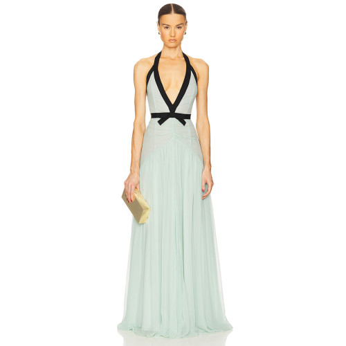 2025 New Design High quality Woman's Halter Deep V neckline Backless Sleeveless Woman's Long Dress
