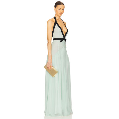 2025 New Design High quality Woman's Halter Deep V neckline Backless Sleeveless Woman's Long Dress