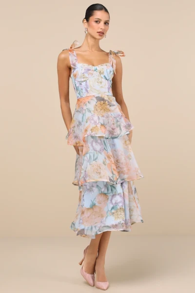 Elegant Sweetheart Neckline Sleeveless Open Back Tight Waist Floral Print Tiered Skirt
