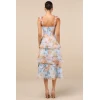 Elegant Sweetheart Neckline Sleeveless Open Back Tight Waist Floral Print Tiered Skirt