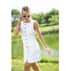Casual Elegant Square neckline Sleeveless Button front Belt back Trims Ladies Mini Dress