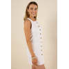 Casual Elegant Square neckline Sleeveless Button front Belt back Trims Ladies Mini Dress