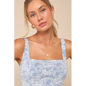 Fashion  Elegant Square Neckline Sleeveless Backless Floral Embroidered Casual Dress