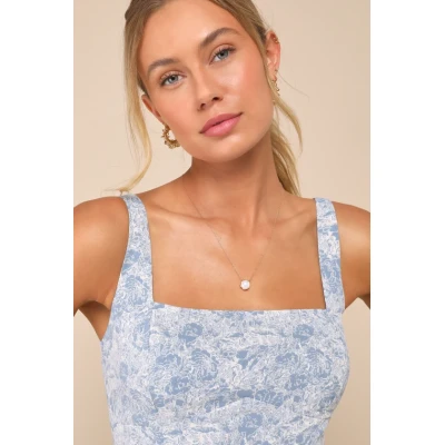 Fashion  Elegant Square Neckline Sleeveless Backless Floral Embroidered Casual Dress