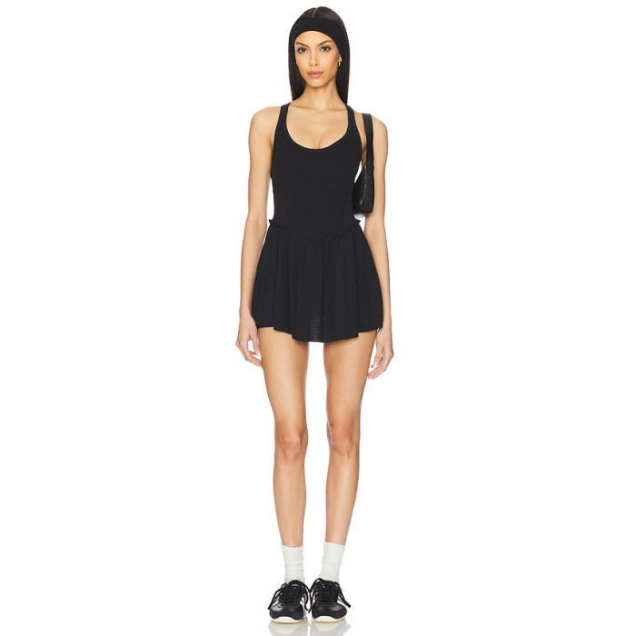 Mid Weight Jersey Fabric Cross Back Design Figure Flattering Slimming Black Halter Style Pleated Dress