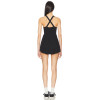 Mid Weight Jersey Fabric Cross Back Design Figure Flattering Slimming Black Halter Style Pleated Dress