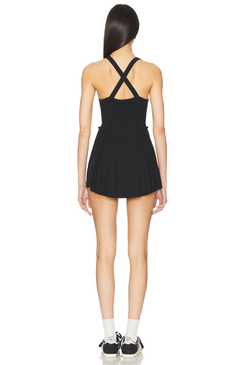 Mid Weight Jersey Fabric Cross Back Design Figure Flattering Slimming Black Halter Style Pleated Dress