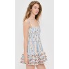 Mini length Stripe and Floral print Camisoel Square neckline Tiered ruffle hem Woman's Dress