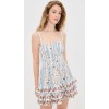 Mini length Stripe and Floral print Camisoel Square neckline Tiered ruffle hem Woman's Dress