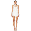 Sexy White Halter Neck Tie Back Dress Lace Paneling Ruffled Hem Mini Dress
