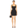 Black Square Neckline Figure Hugging Double Layer Skirt Spaghetti Straps Mini Dress