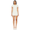 Fashionable Elegant White Tweed Round Neck Short Sleeve Buttoned Figure Hugging Mini Dress