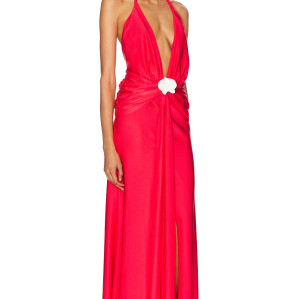 Woman's High Side slit quality Sexy Halter Deep neck Backless Sleeveless Long Dress