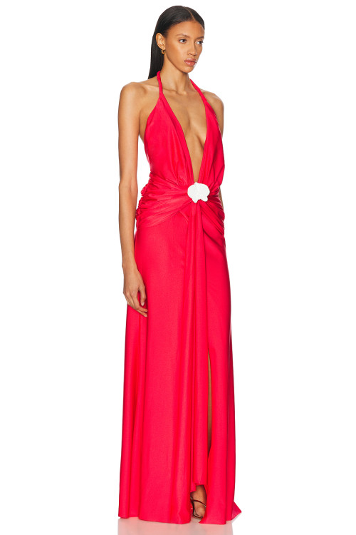 Woman's High Side slit quality Sexy Halter Deep neck Backless Sleeveless Long Dress