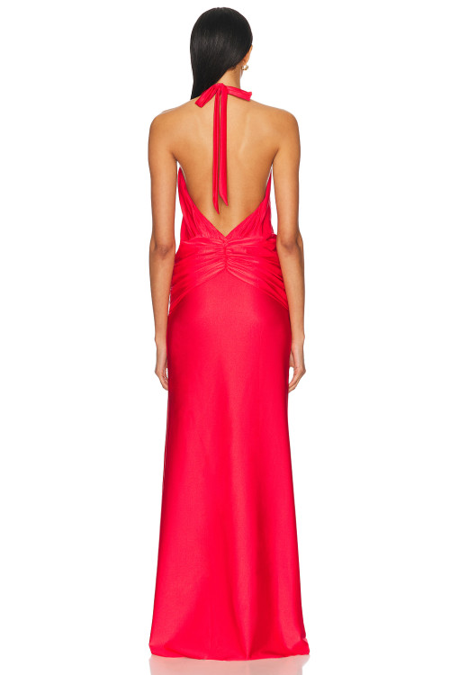 Woman's High Side slit quality Sexy Halter Deep neck Backless Sleeveless Long Dress