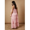 Elegant Halter Neckline Open Back Sleeveless Solid Color Tiered Skirt Casual Dress