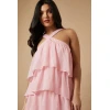 Elegant Halter Neckline Open Back Sleeveless Solid Color Tiered Skirt Casual Dress