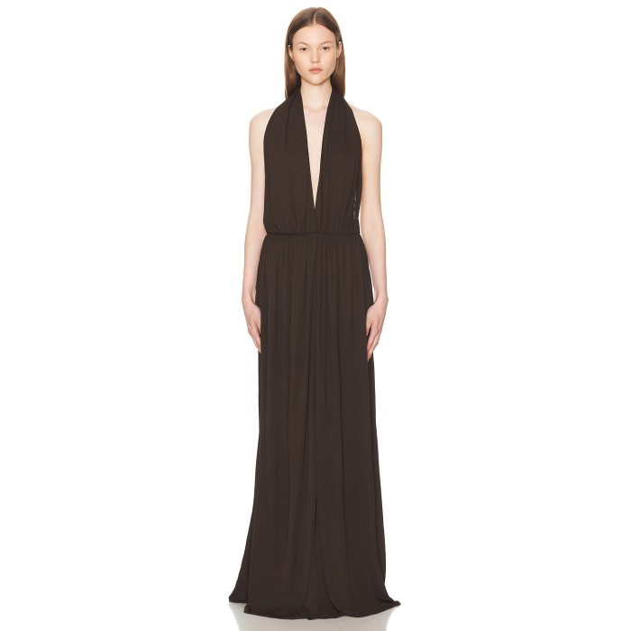 Fashionable High quality Hot sale Woman's Sleeveless Backless Halter Deep neck Backelss Maxi Dress