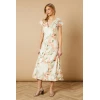 Elegant V-Neck Short Sleeve Cut Out Slim Tight Waist Floral Print Casual Dress