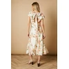 Elegant V-Neck Short Sleeve Cut Out Slim Tight Waist Floral Print Casual Dress