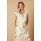 Elegant V-Neck Short Sleeve Cut Out Slim Tight Waist Floral Print Casual Dress