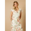 Elegant V-Neck Short Sleeve Cut Out Slim Tight Waist Floral Print Casual Dress