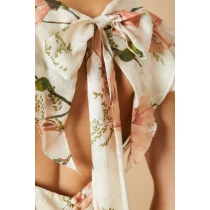 Elegant V-Neck Short Sleeve Cut Out Slim Tight Waist Floral Print Casual Dress