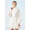 Elegant High Neckline Puff Sleeve Ruffle Tight Waist Solid Color Floral Embroidered Dress
