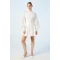 Elegant High Neckline Puff Sleeve Ruffle Tight Waist Solid Color Floral Embroidered Dress