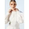 Elegant High Neckline Puff Sleeve Ruffle Tight Waist Solid Color Floral Embroidered Dress