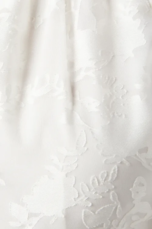 Elegant High Neckline Puff Sleeve Ruffle Tight Waist Solid Color Floral Embroidered Dress