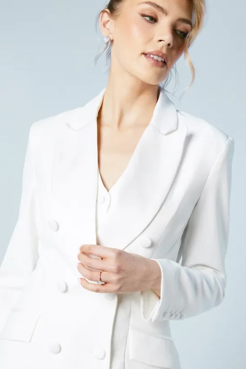 Woman's Blazer Double-breasted Hourglass silhouette Solid Color Formal Blazer