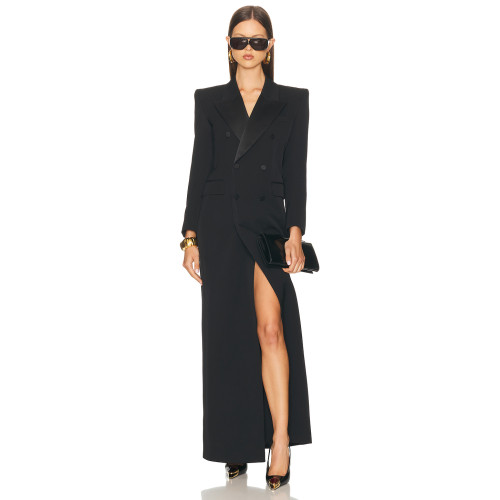 2025 New Design High quality Blazer style Side slit V neck Woman's Long Blazer Dress