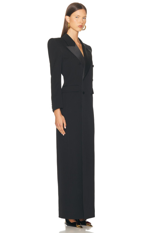 2025 New Design High quality Blazer style Side slit V neck Woman's Long Blazer Dress
