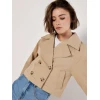 Simple  Double-Breasted Long Sleeve Solid Color Notched Lapels and Cropped Length Coat