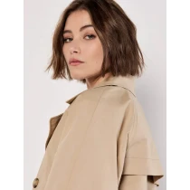 Simple  Double-Breasted Long Sleeve Solid Color Notched Lapels and Cropped Length Coat