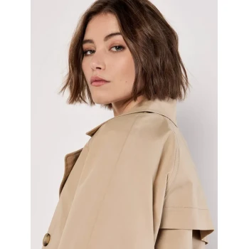 Simple  Double-Breasted Long Sleeve Solid Color Notched Lapels and Cropped Length Coat