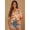 Fashionable Casual Short Sleeve Floral Print Button-Up Lulus Island Style T-shirt