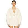 Medium Weight Knit Fabric Beige Tweed Double Breasted Gold Buttoned Cuff Design Blazer