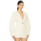 Medium Weight Knit Fabric Beige Tweed Double Breasted Gold Buttoned Cuff Design Blazer