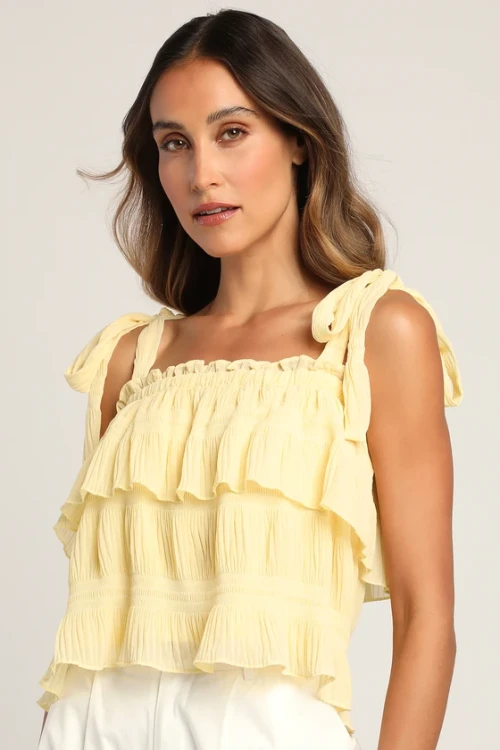 Sample Camisole Square Neckline Open Back Solid Color Tie-Strap Tiered Tank Top
