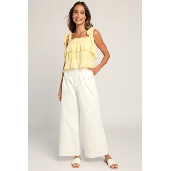 Sample Camisole Square Neckline Open Back Solid Color Tie-Strap Tiered Tank Top