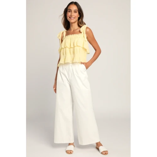 Sample Camisole Square Neckline Open Back Solid Color Tie-Strap Tiered Tank Top