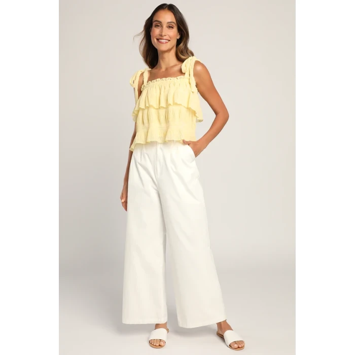 Sample Camisole Square Neckline Open Back Solid Color Tie-Strap Tiered Tank Top