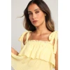 Sample Camisole Square Neckline Open Back Solid Color Tie-Strap Tiered Tank Top