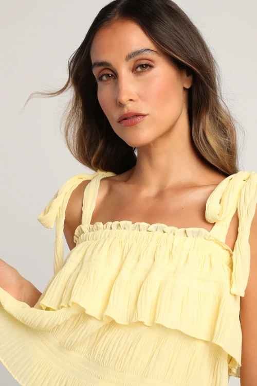Sample Camisole Square Neckline Open Back Solid Color Tie-Strap Tiered Tank Top